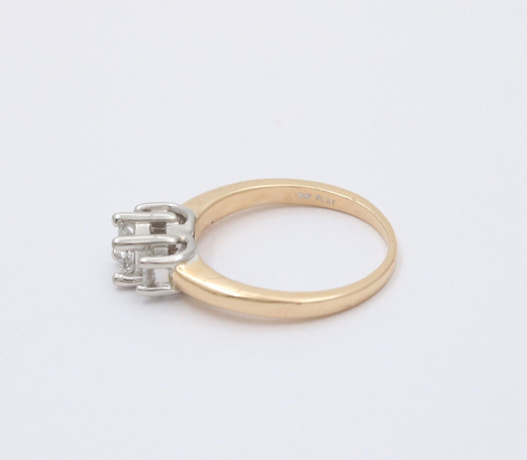 Vintage 14K Gold & Platinum Princess Cut Three Stone Diamonds Engagement Ring, R
