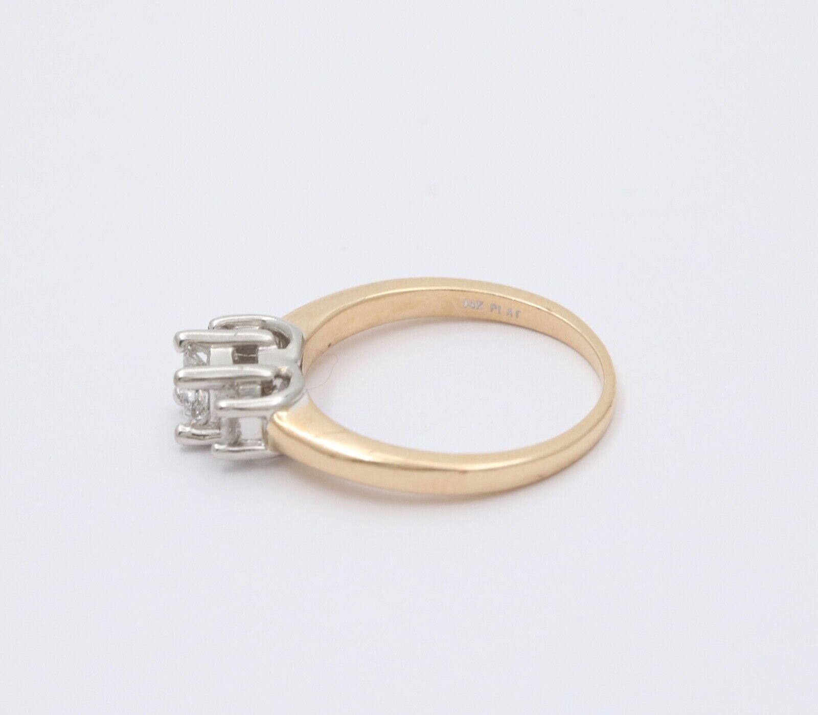 Vintage 14K Gold & Platinum Princess Cut Three Stone Diamonds Engagement Ring, R