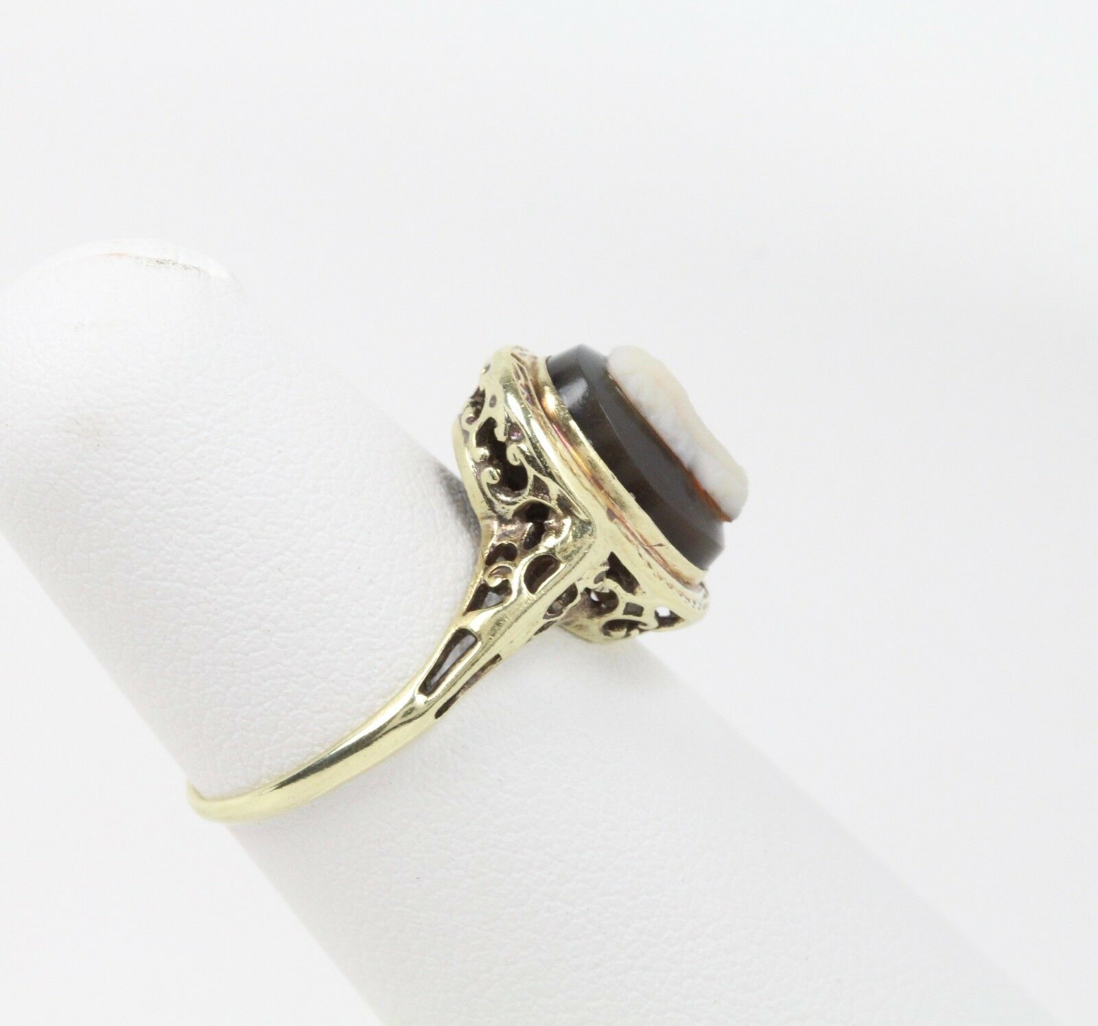 Victorian Cameo Ring 14K White Gold Black Onyx