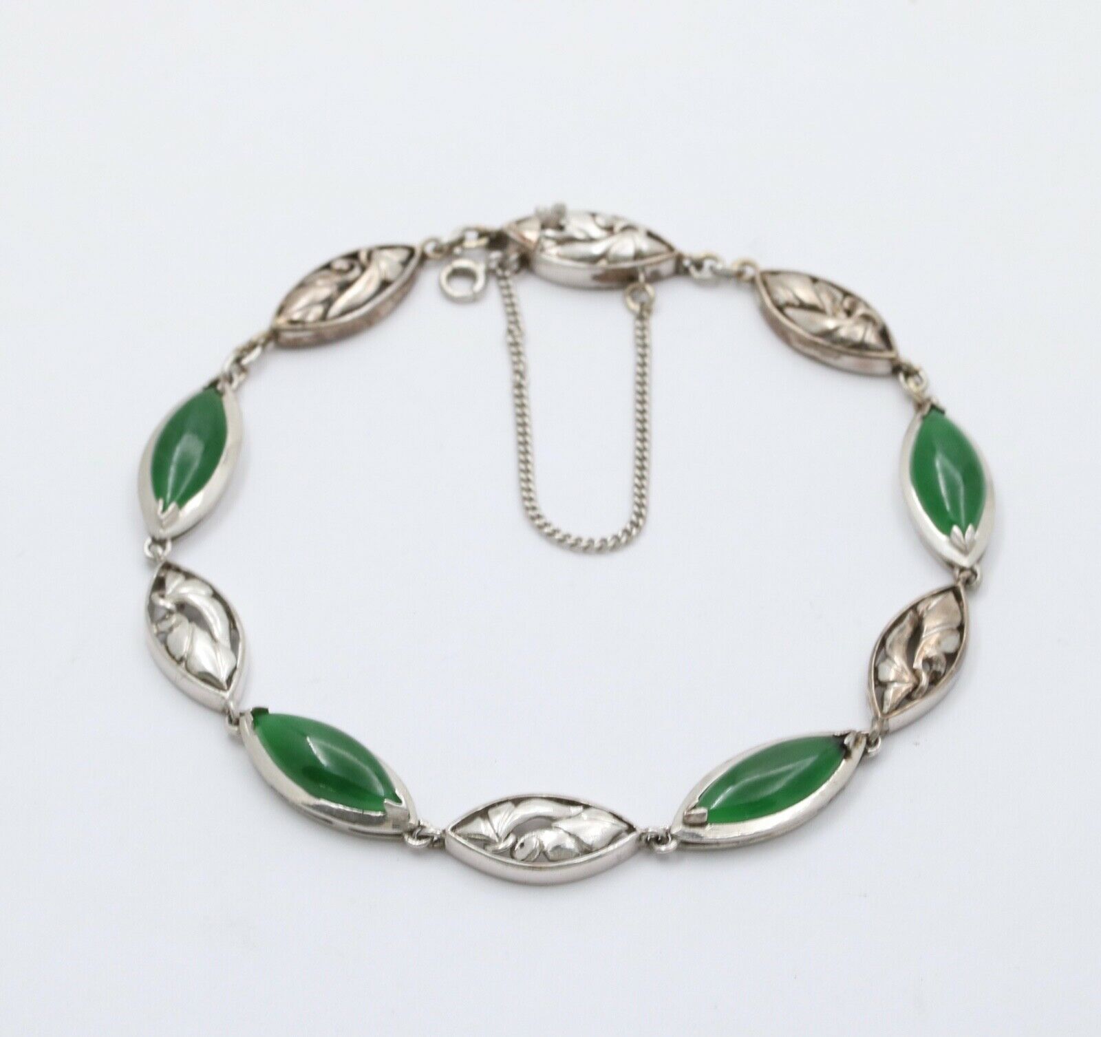 Vintage Green Jade 14K White Gold Bracelet