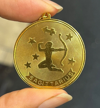 Load image into Gallery viewer, Vintage Zodiac “Sagittarius” 14K yellow Gold Large Medallion Charm Pendant
