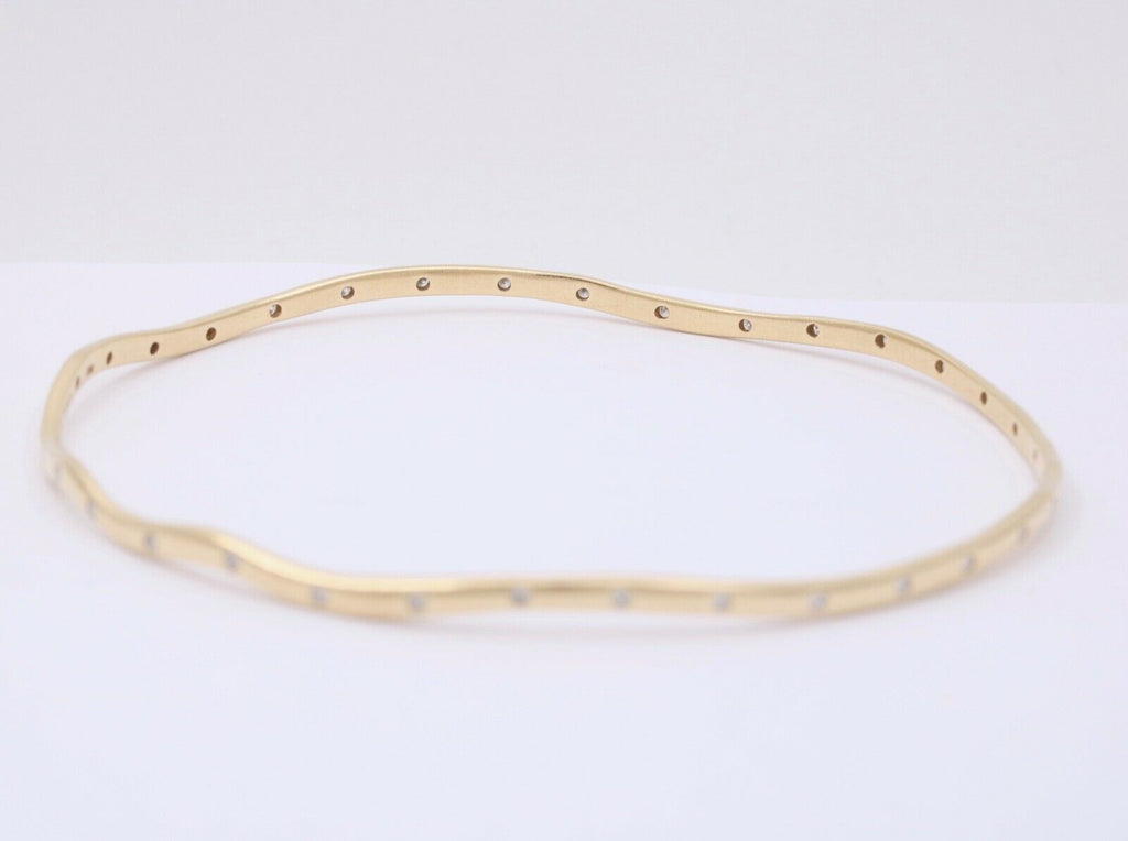 The Classic Sonia B. 14K Yellow Gold Wave Diamond Bangle, Stacking Bracelet