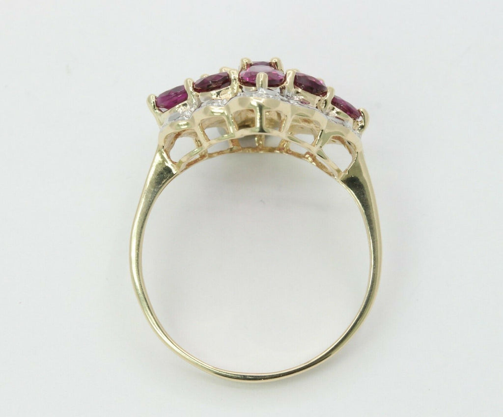Vintage 10K Yellow Gold Diamond Amethyst Cluster Ring