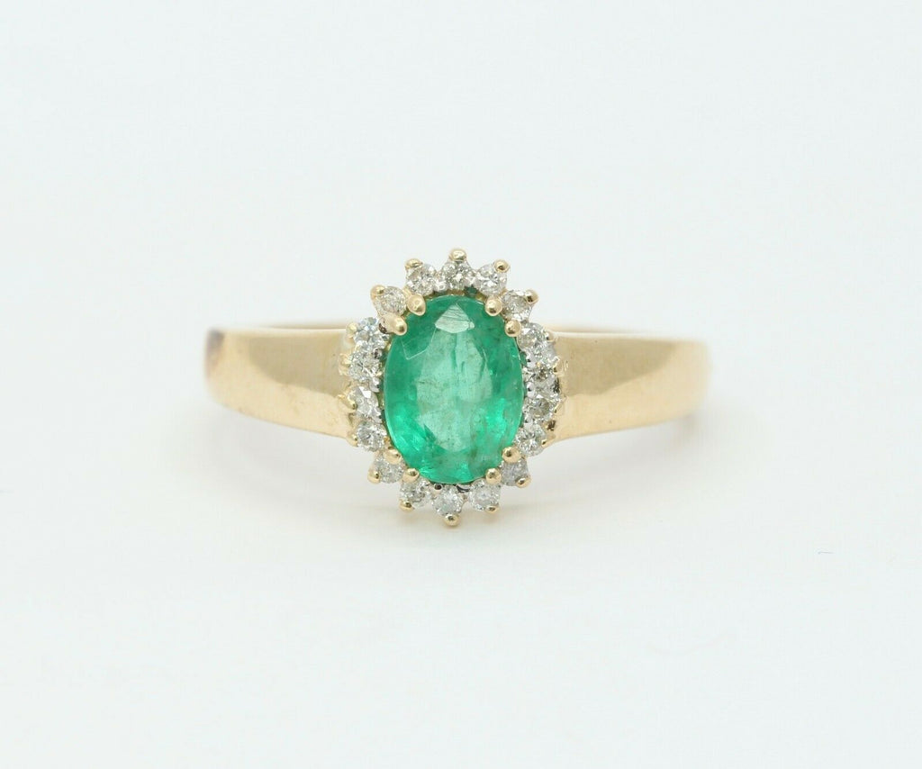 Vintage 14K Yellow Gold Diamond Emerald Ring