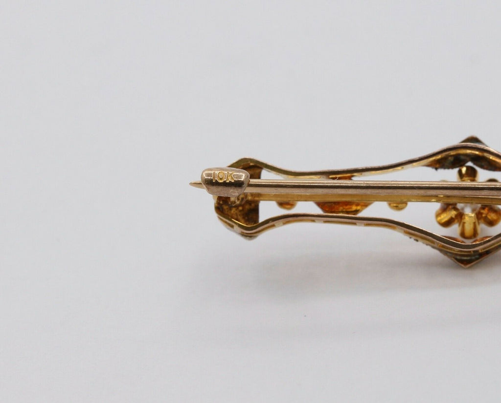 Victorian 10K Diamond Rose Yellow Gold Brooch Pin