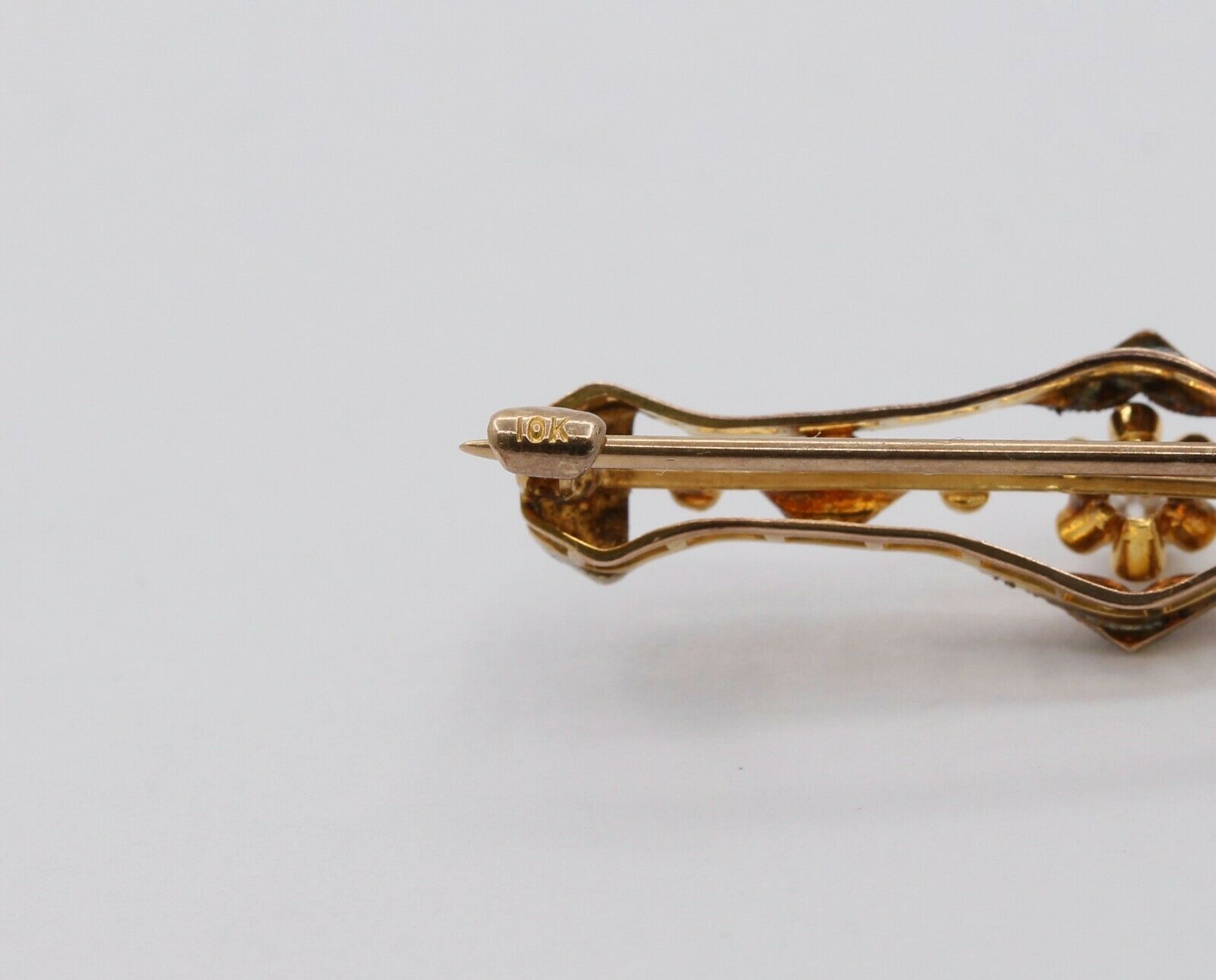 Victorian 10K Diamond Rose Yellow Gold Brooch Pin