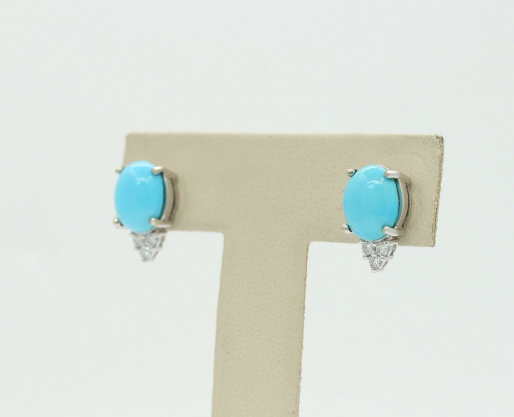 Ladies 18K White Gold Turquoise Diamonds Earrings