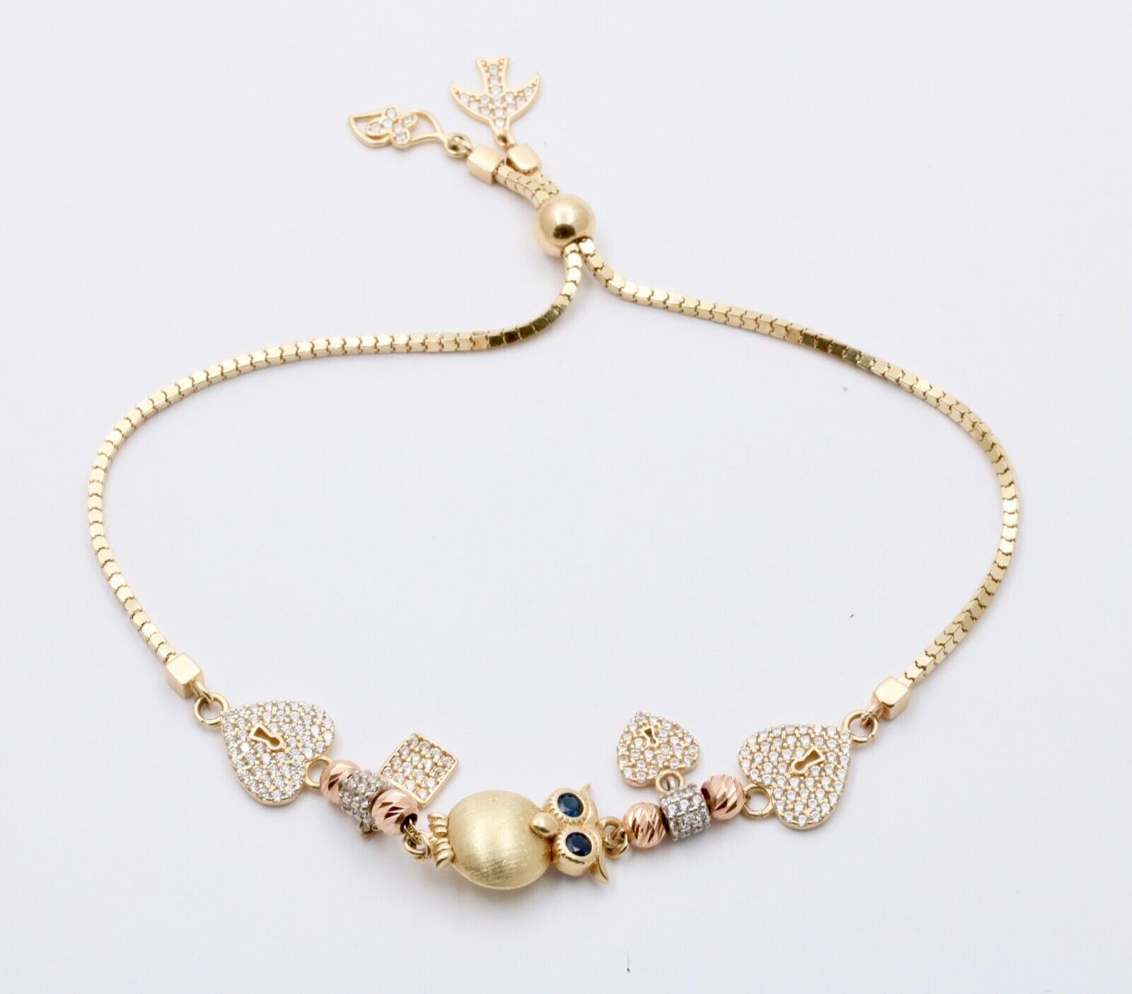 Vintage 14K Yellow Gold Gemstone Charm Bracelet