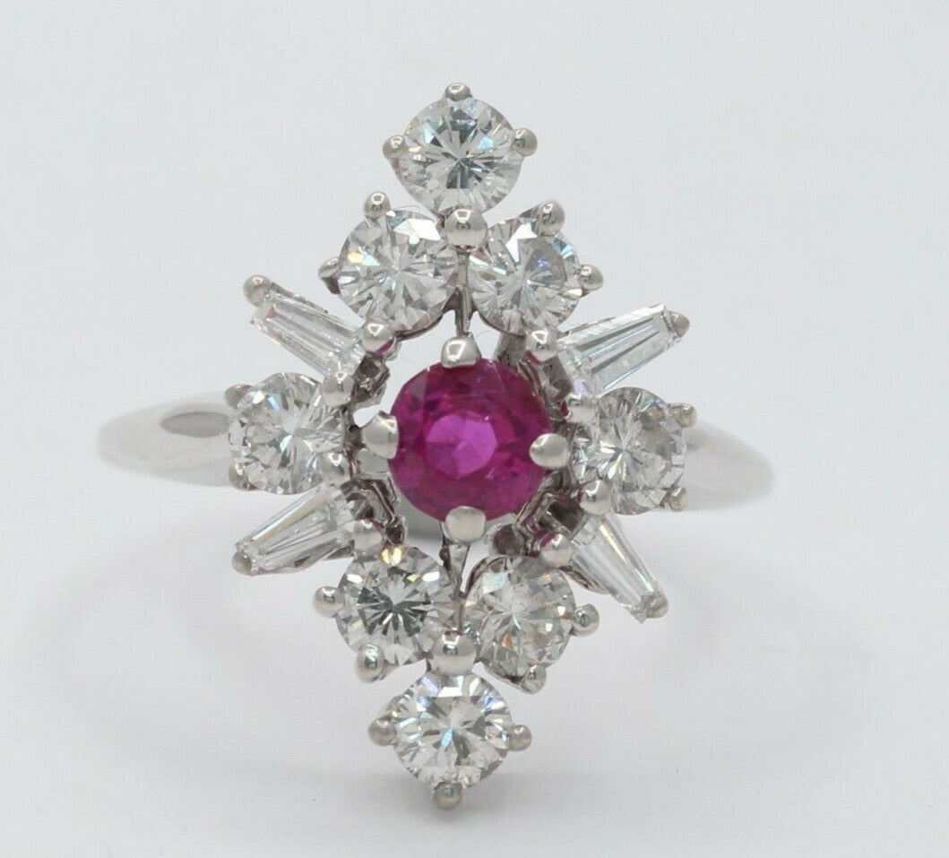 Vintage 14K White Gold Ruby Diamond Alternative Engagement Ring