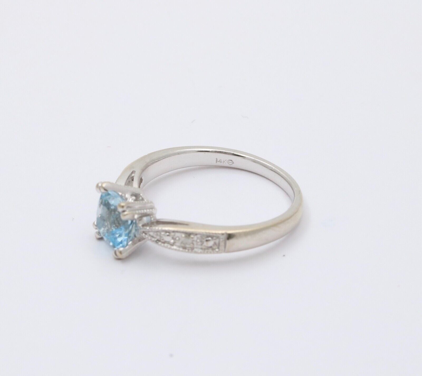 Classic 14K White Gold Aquamarine Ring, Engagement Ring