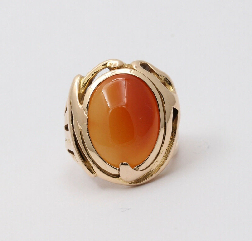 Art Nouveau Agate 14K Yellow Gold Ring