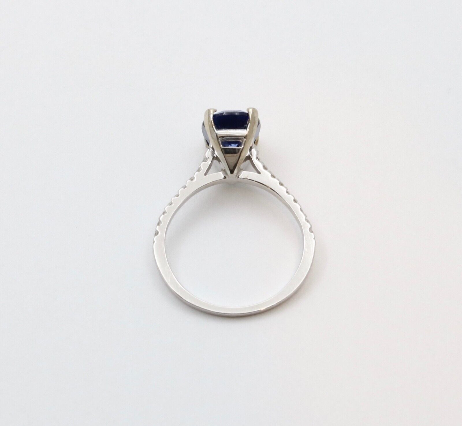 Classic 14K White Gold Sapphire & Diamond Ring, Engagement Ring.