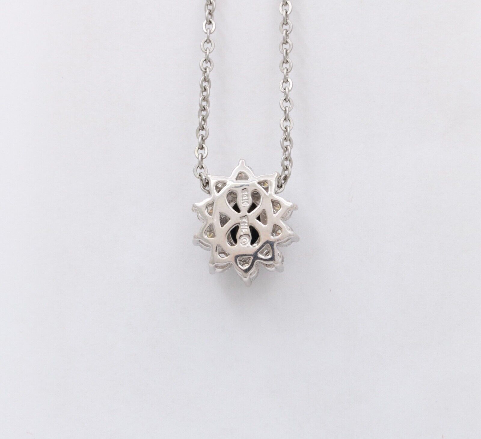 Vintage 14K White Gold Sapphire & Diamond Pendant Necklace
