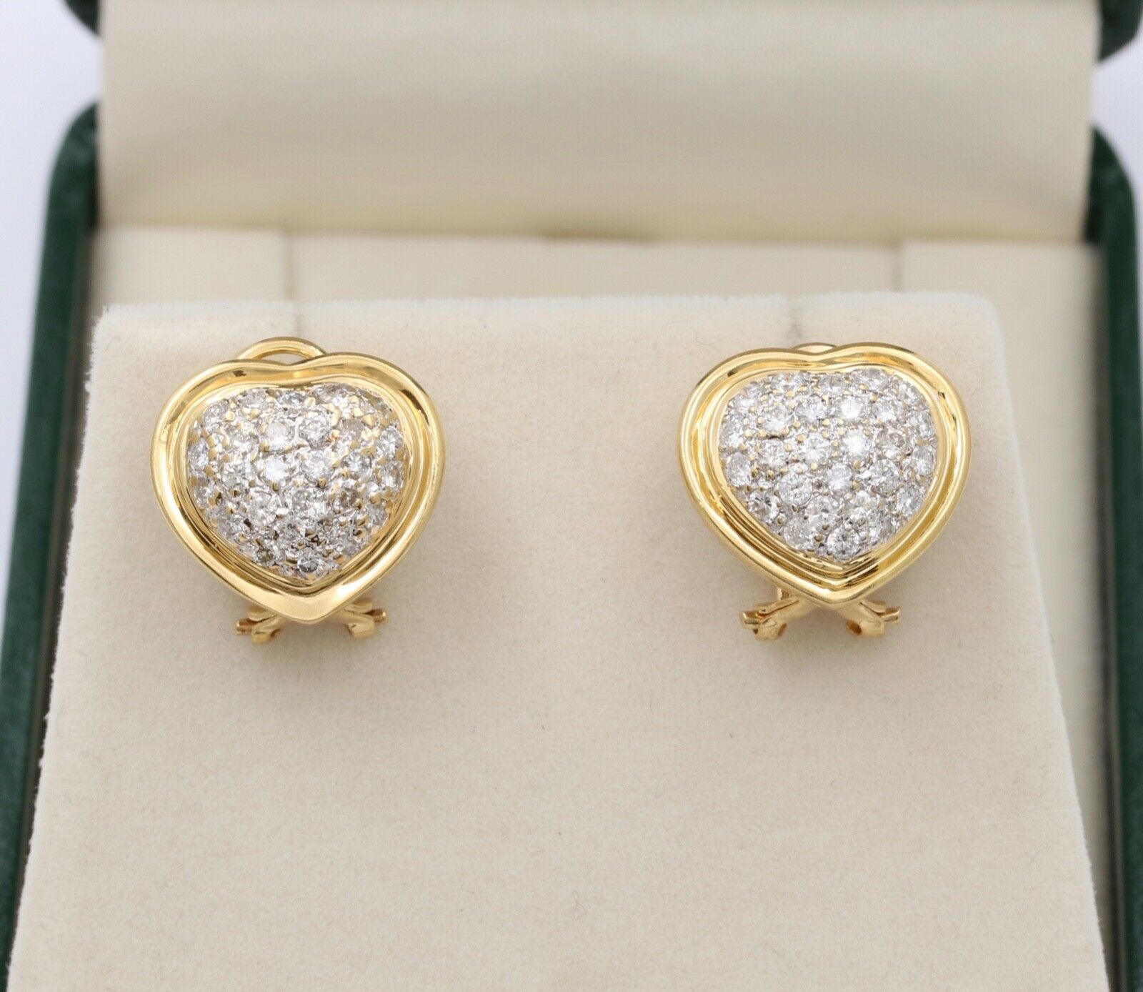 Vintage Heart Diamonds 18K Yellow Gold Earrings