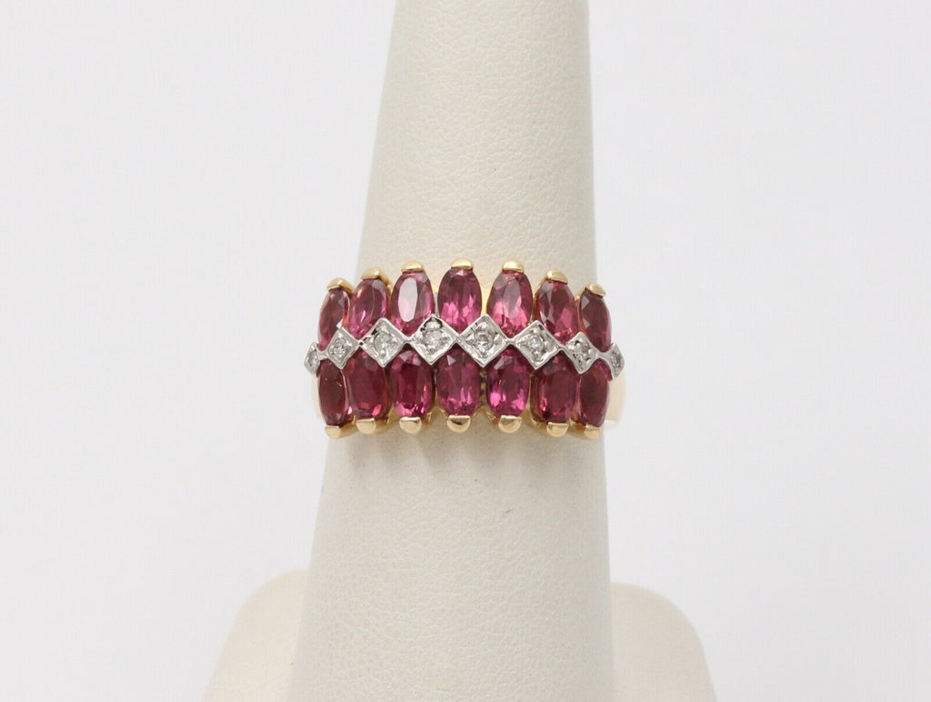 Beautiful Tourmaline Diamonds 14K Yellow White Gold Vintage Cluster Band