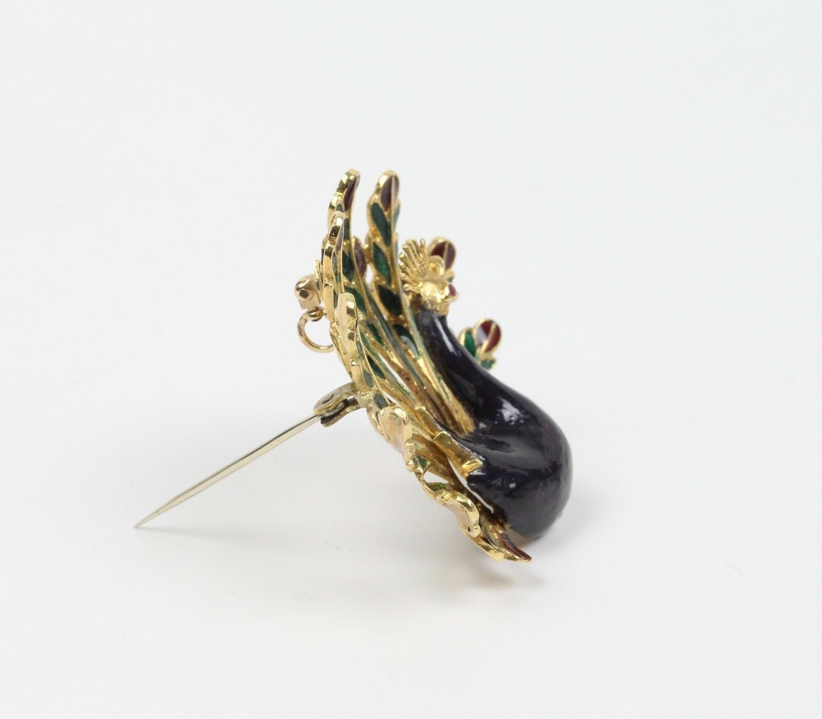 Vintage Ladies Big Beautiful Peacock Pendant Brooch Pin 18K