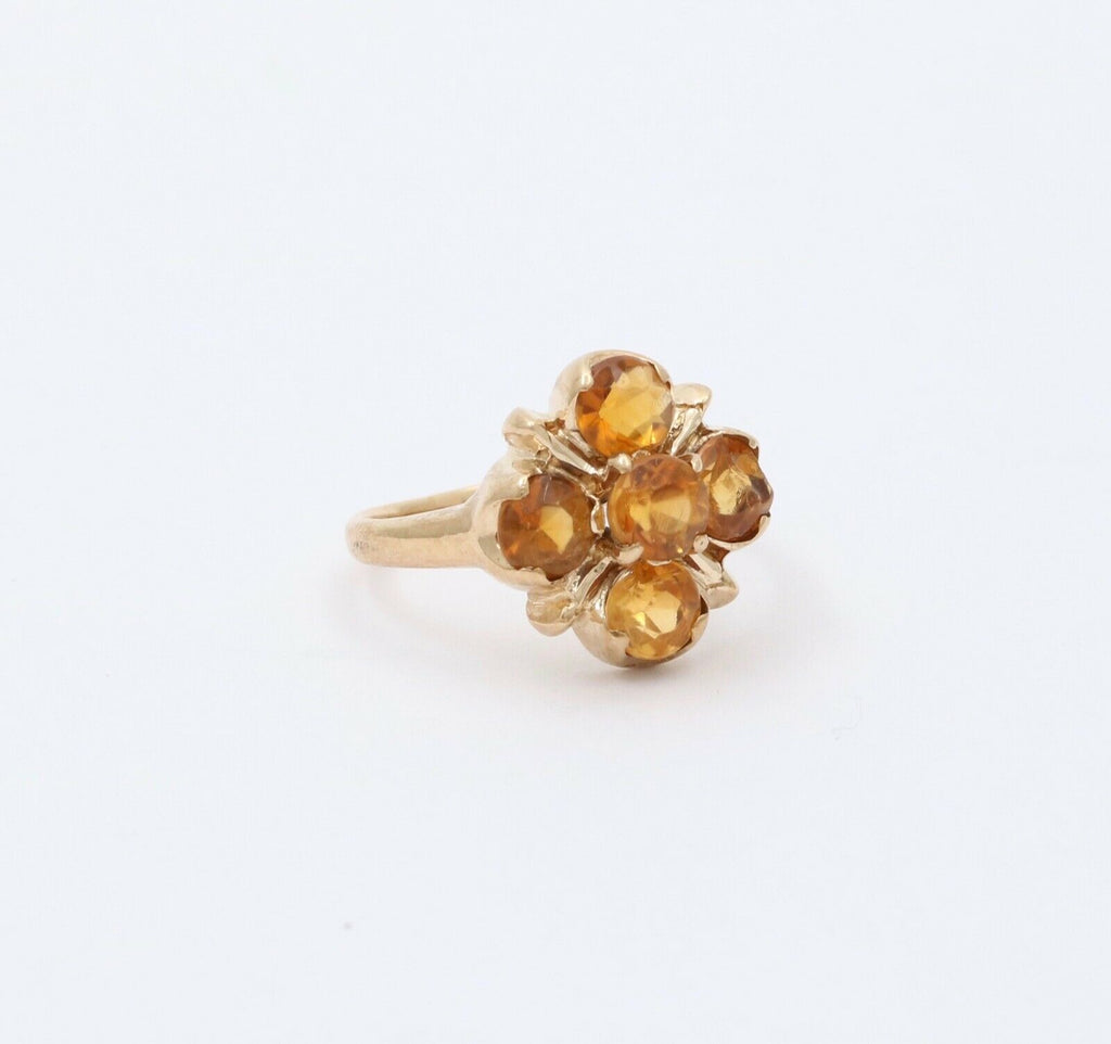 Vintage 14K Yellow Gold Citrine Flower Ring, Cocktail Ring