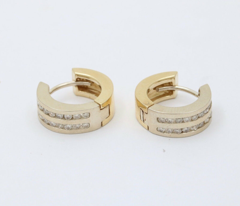 Classic Petite 14K White & Yellow Gold Diamonds Huggies Earrings