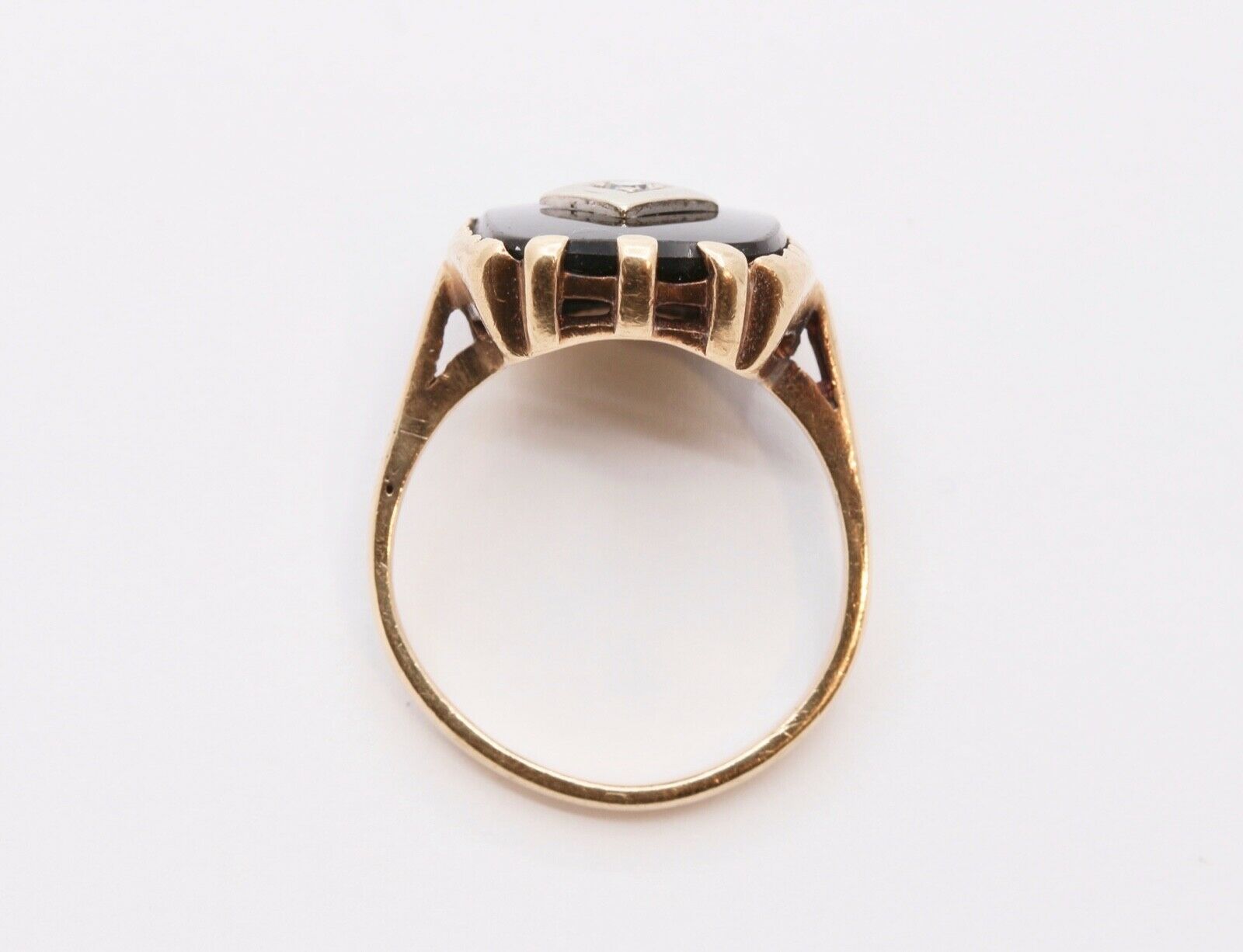 Art Deco Diamond Onyx 14K Yellow White Gold Unisex Ring