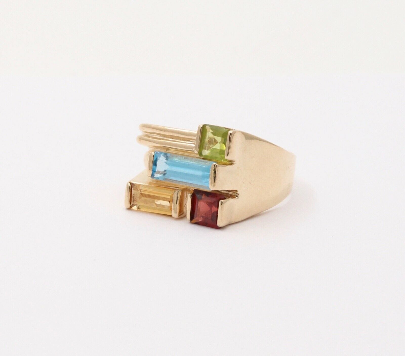 Vintage Geometric Multi Stone 14K Yellow Gold Ring
