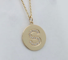 Load image into Gallery viewer, Vintage Initial “S” Diamond Medallion Charm Pendant.
