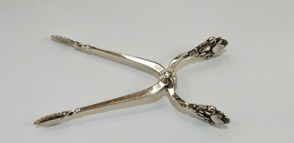 Antique Georg Jensen Flower Scrollwork Sterling Silver Sugar Cube Tongs