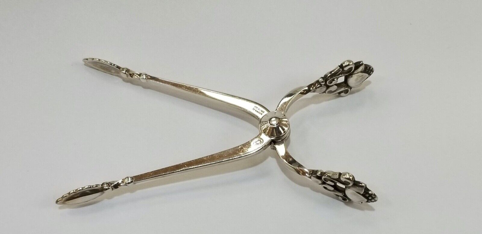 Antique Georg Jensen Flower Scrollwork Sterling Silver Sugar Cube Tongs