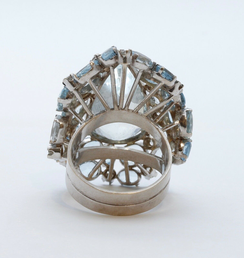 Large Aquamarine Diamonds 18K White Gold Statement Cocktail Ring