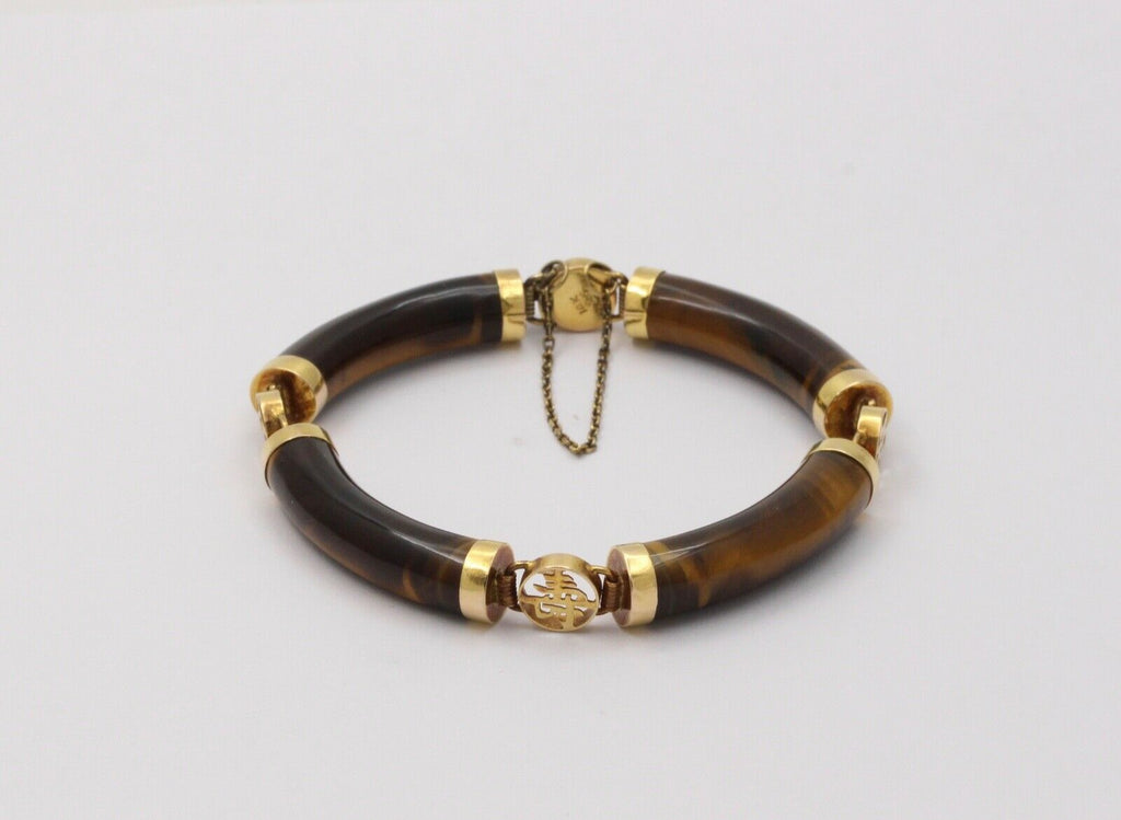 Vintage Tiger Eye 14K Yellow Gold Bracelet