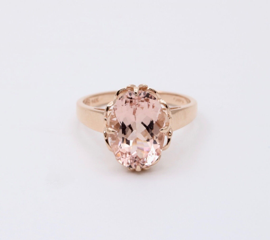 Sweet 14K Rose Gold Peach Morganite Solitaire Ring, Cocktail Ring