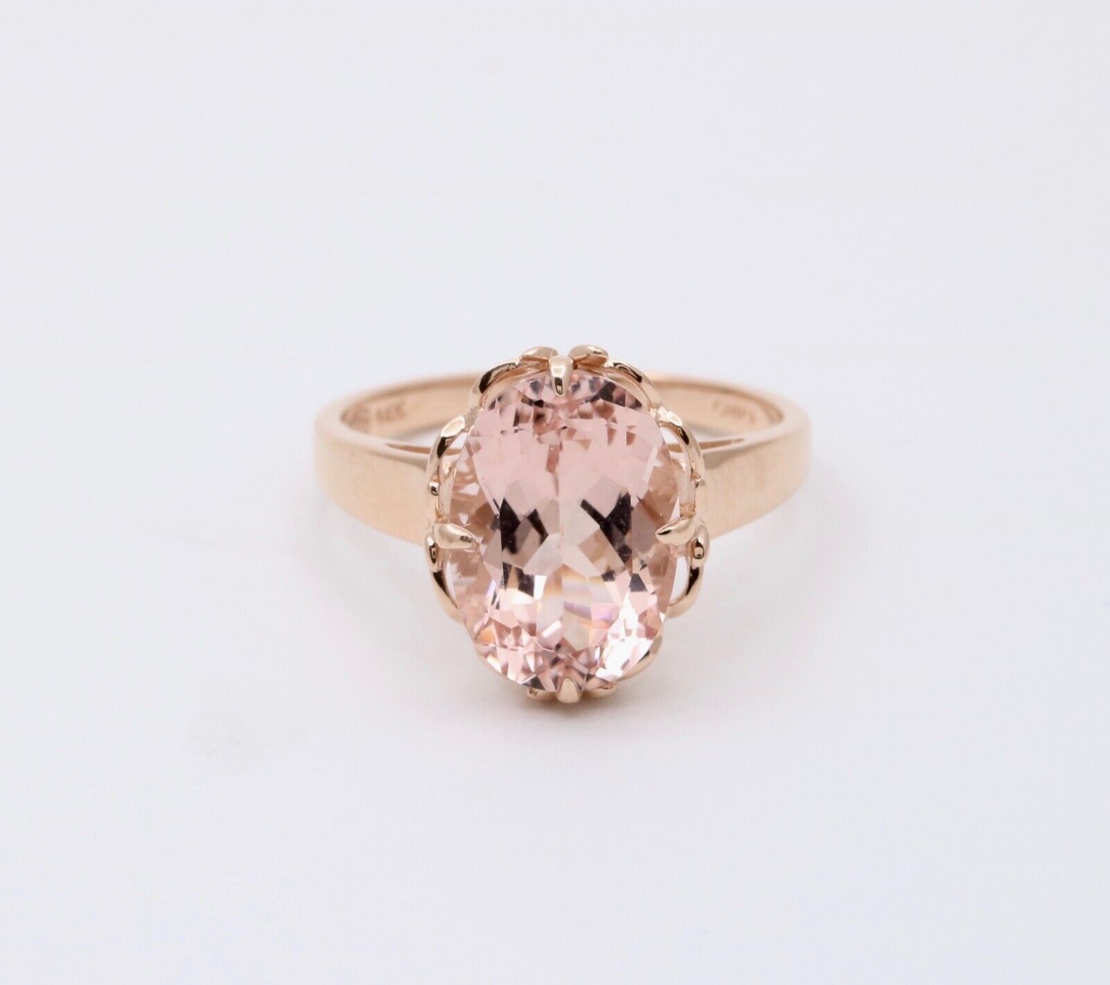 Sweet 14K Rose Gold Peach Morganite Solitaire Ring, Cocktail Ring