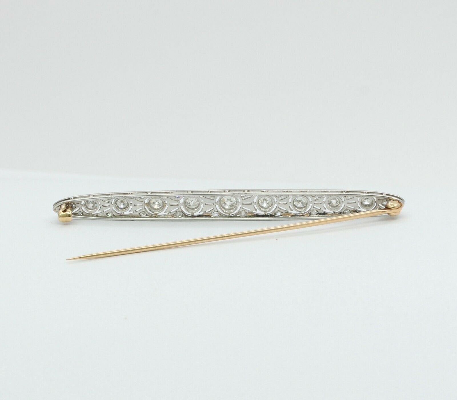 Art Deco Platinum 14K Yellow Gold Diamond Bar Pin