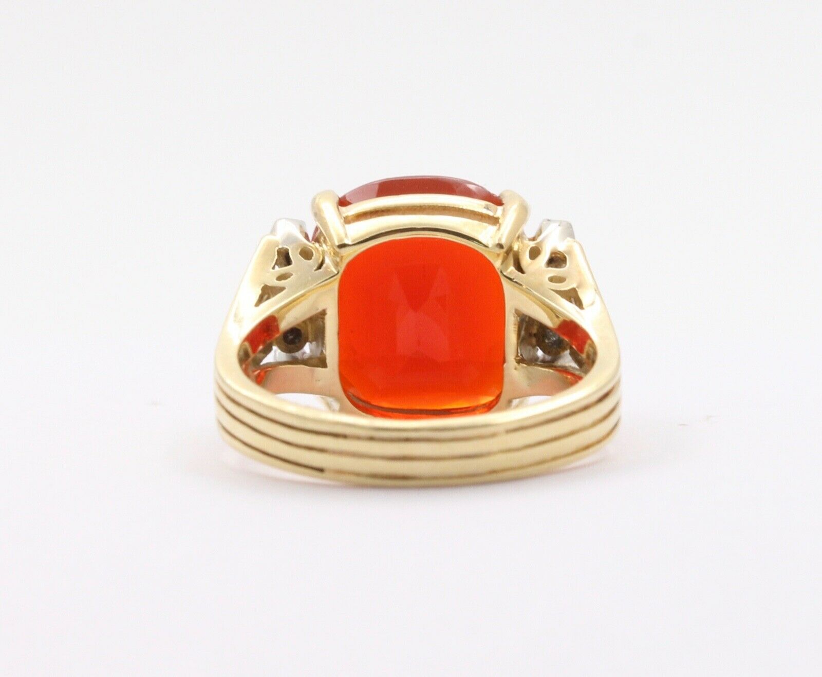 Vintage Fire Opal Diamonds 14K Yellow Gold Ring