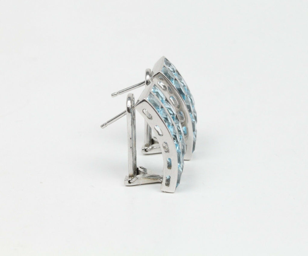 Vintage 18K White Gold Blue Topaz Huggies