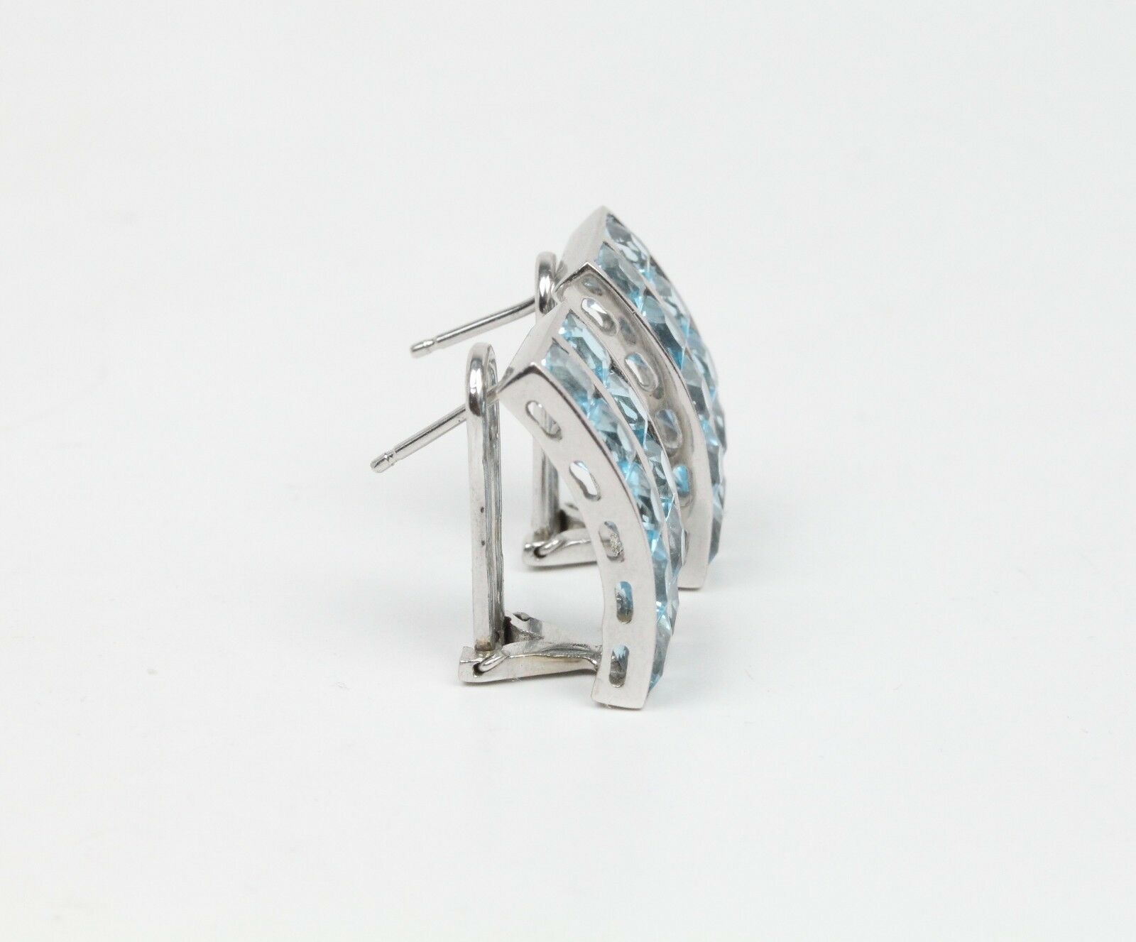 Vintage 18K White Gold Blue Topaz Huggies