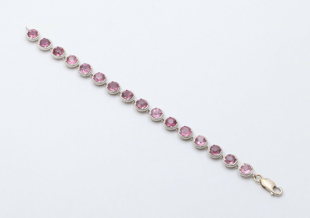 Vintage Pink Tourmaline 22K White Gold Tennis Bracelet
