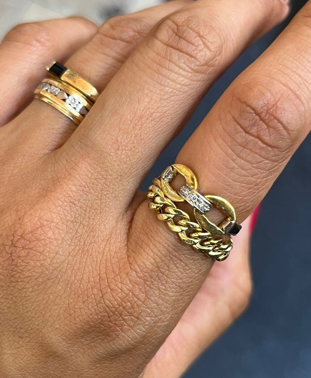 Vintage Minimize Diamond Infinity Stacking Ring, Buckle Ring.