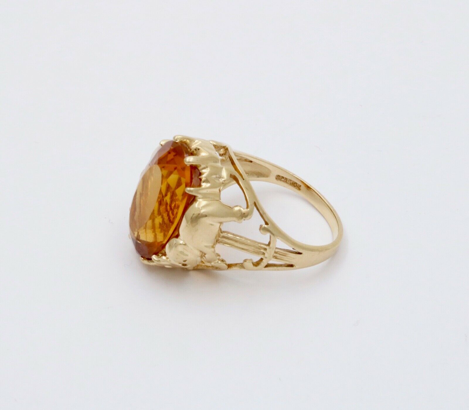 Vintage 10K Yellow Gold Citrine Elephant ring, Statement Ring.