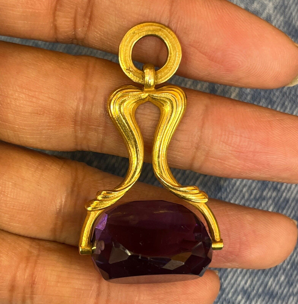 Beautiful Victorian FOB Amethyst 14K Yellow Gold Swivel Stone Pendant