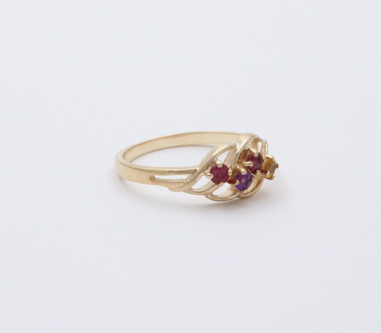 Vintage 10K Yellow Gold Multi Color Stone Ring, Stacking Ring.