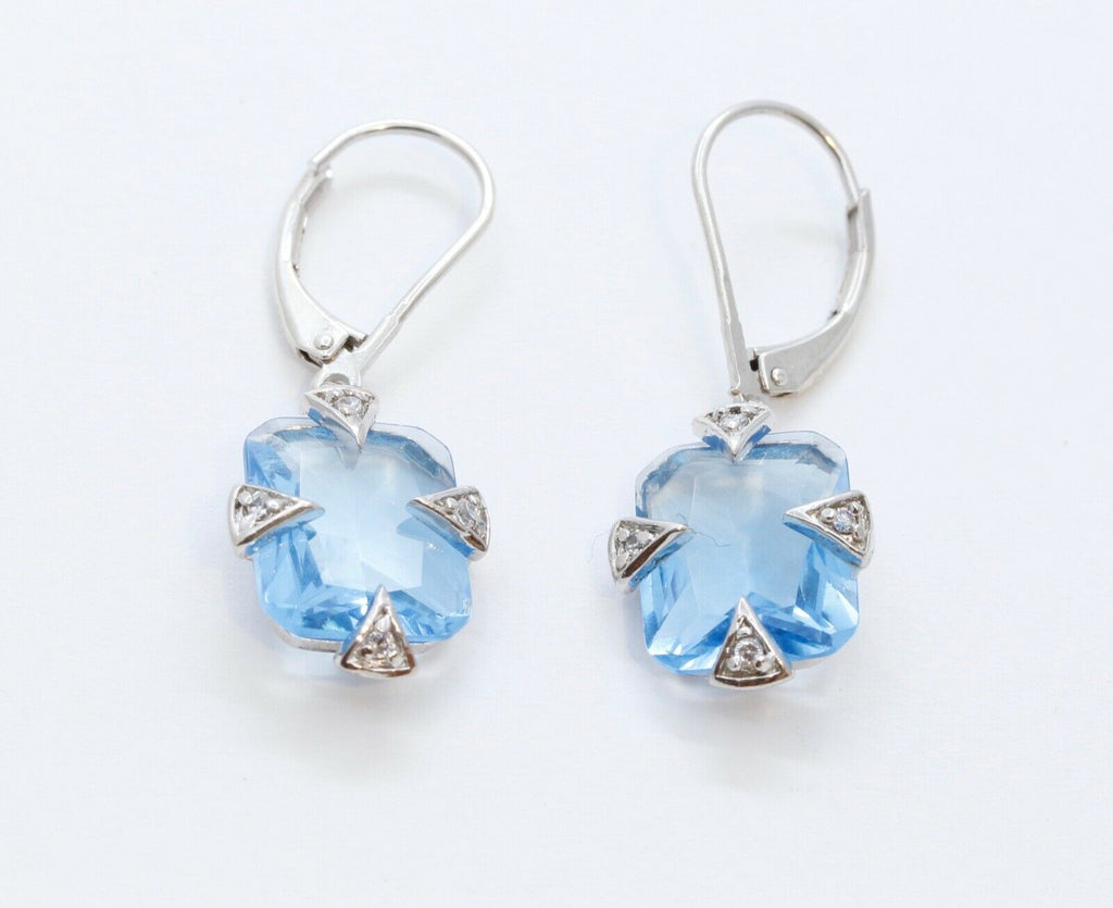 Vintage Blue Topaz White CZ 925 Sterling Silver Dangle Earrings