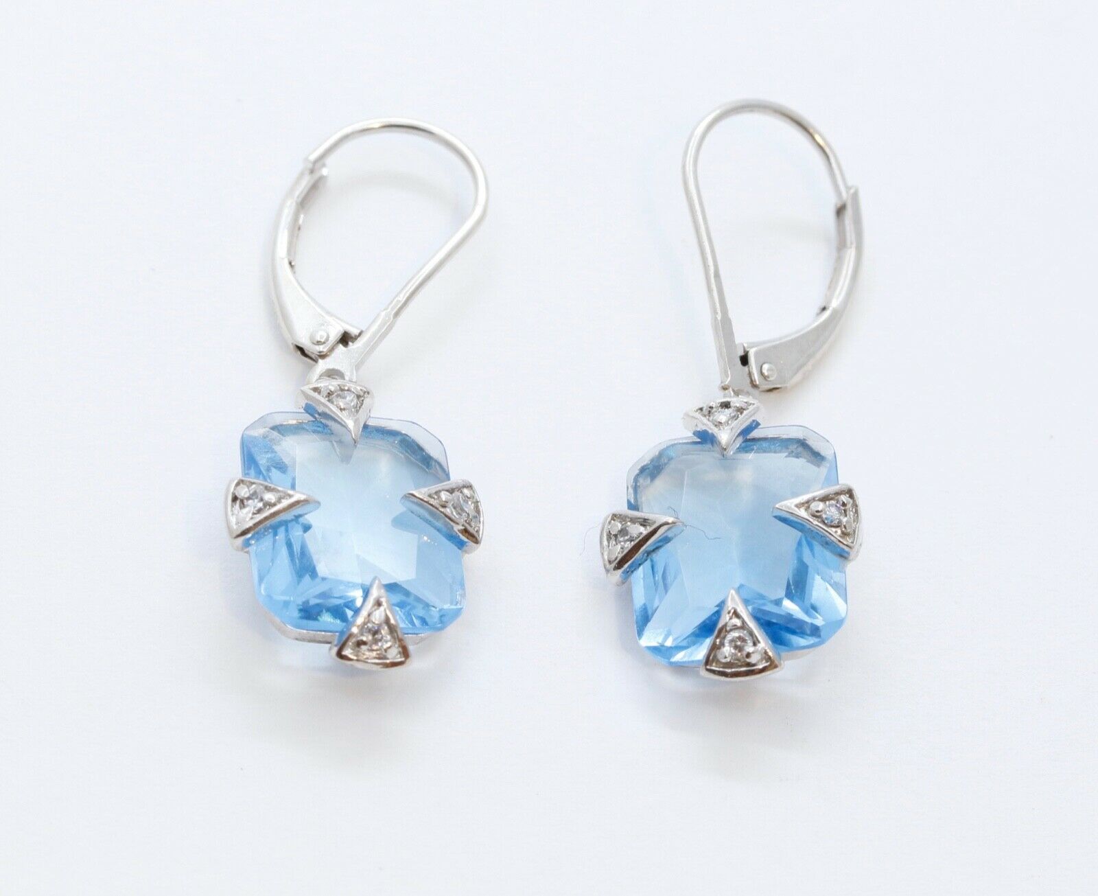 Vintage Blue Topaz White CZ 925 Sterling Silver Dangle Earrings