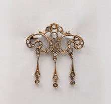 Load image into Gallery viewer, Elegant Victorian Rose Cut Diamonds 14K Yellow Gold Brooch Pendant
