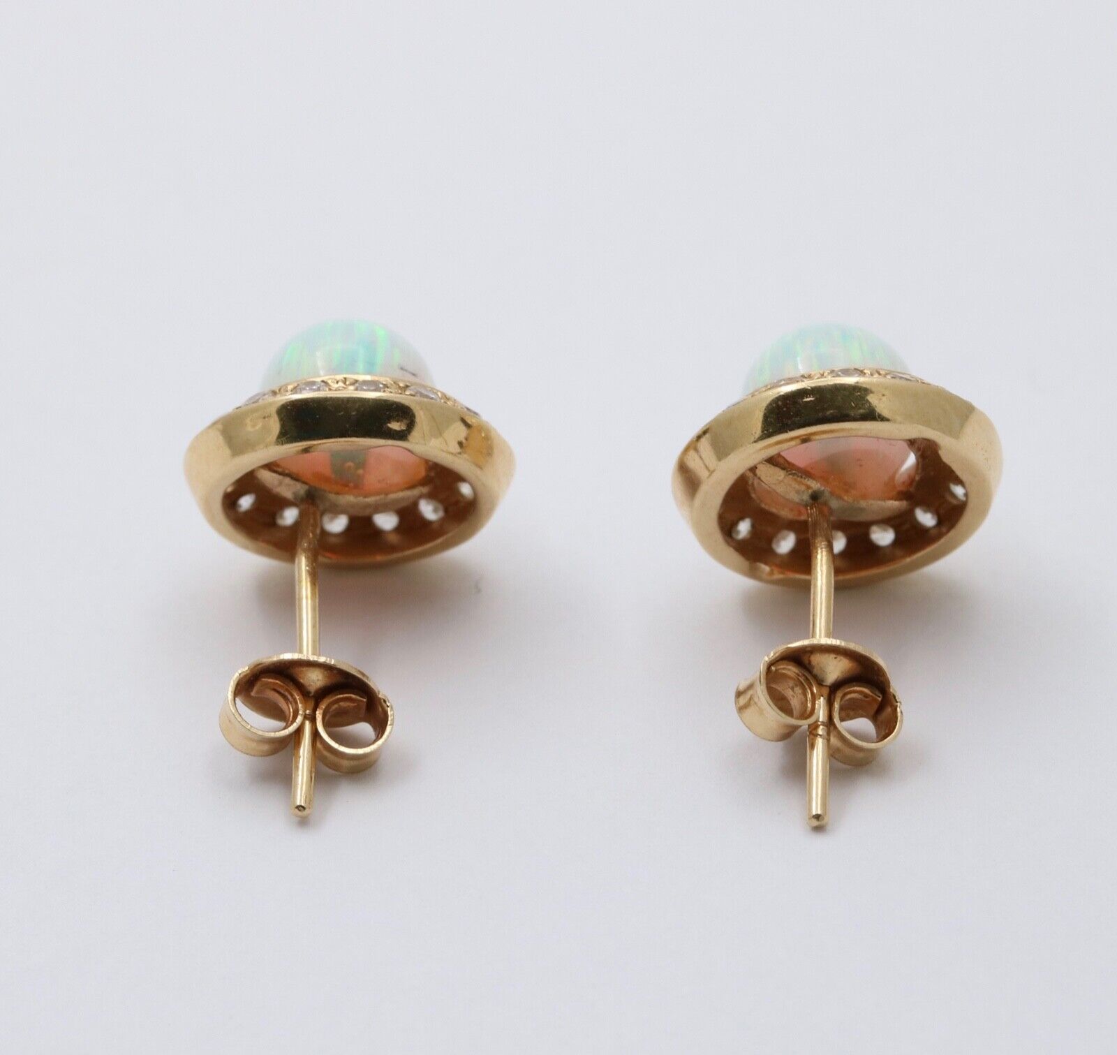 Vintage 14K Gold Opal, Diamond Halo Studs Earrings.