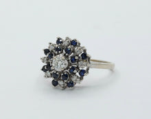Load image into Gallery viewer, Vintage 14K White Gold Starburst Sapphire Diamond Ring
