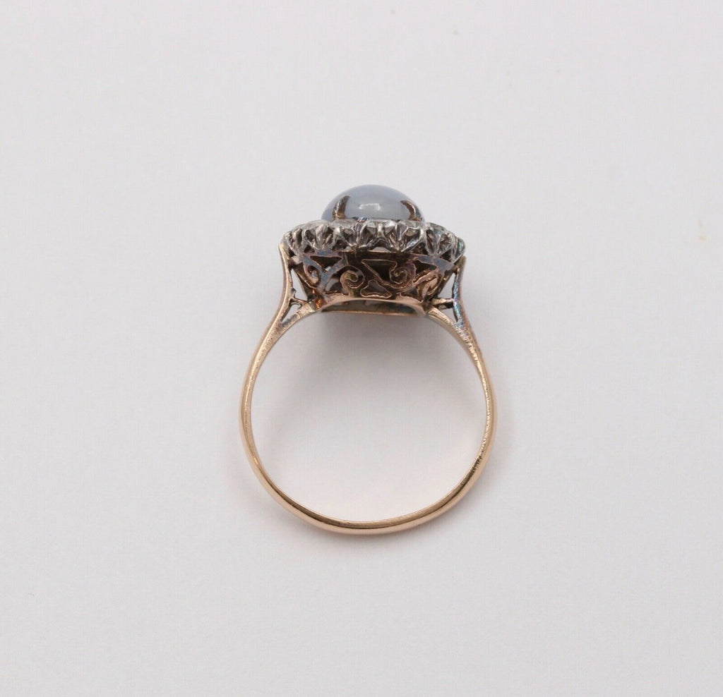 Victorian Star Sapphire White Sapphires 14K YG Silver Ring