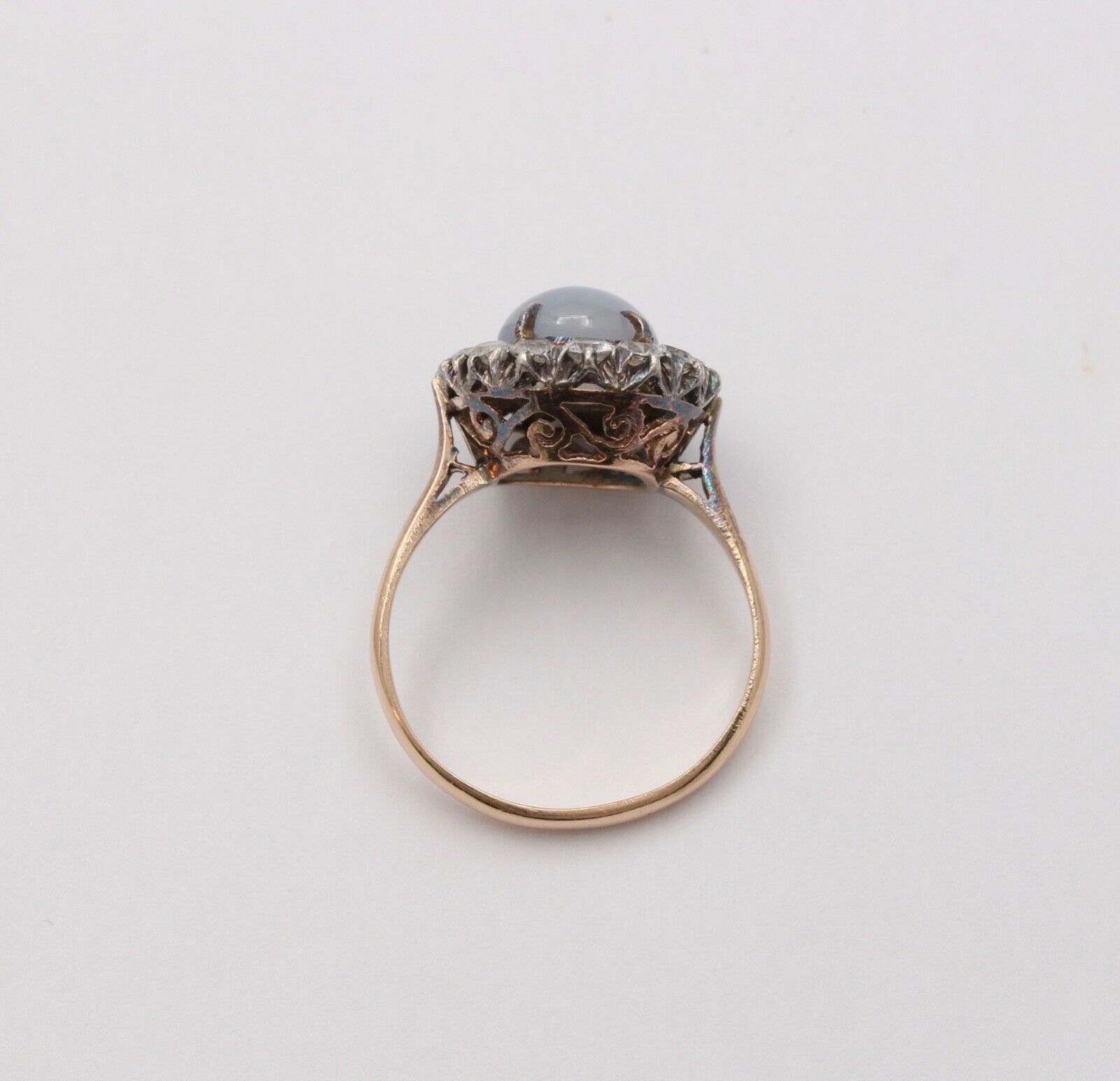 Victorian Star Sapphire White Sapphires 14K YG Silver Ring