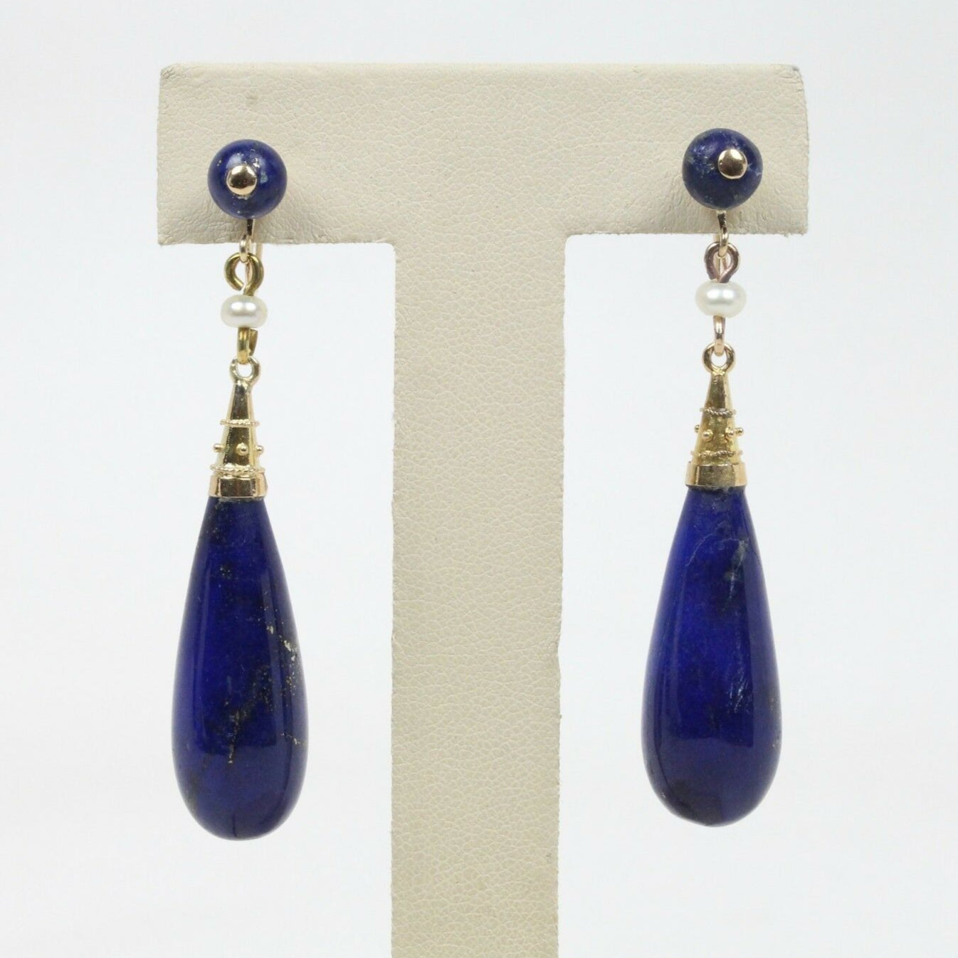 Vintage 14K Yellow Gold Lapis Lazuli Tear Drop Earrings