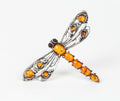 Vintage Dragonfly Amber Sterling Silver Ladies Brooch Pin