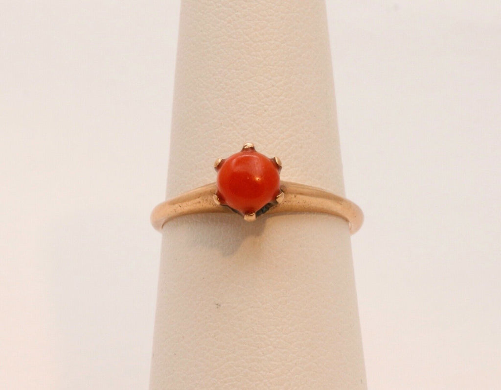 Victorian Ladies Natural Coral 14K Yellow Gold Ring
